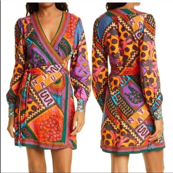 NEW Farm Rio Dotted Patch Scarf Wrap Dress Medium M - Picture 7 of 11